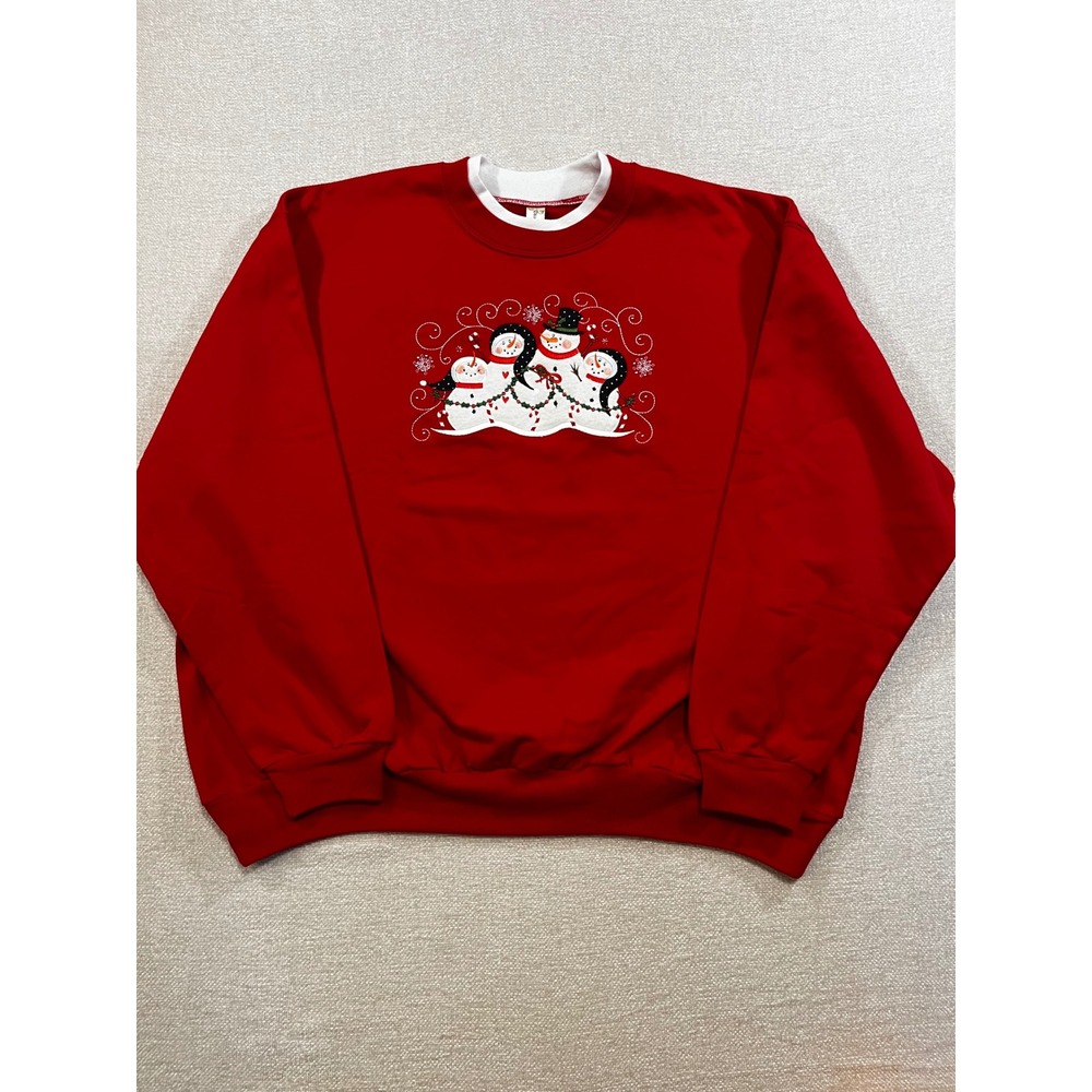 3XL Christmas Holiday Grandma Embroidered Snowman Red Sweatshirt Crewneck